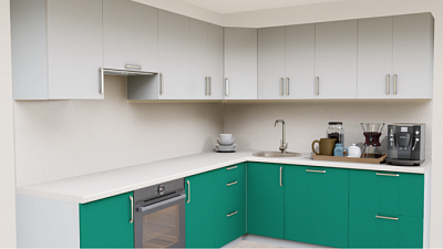 Кухня угловая Супермат панакота - Аквамарин